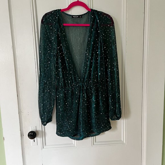 sheer teal sequin romper - Picture 9 of 9